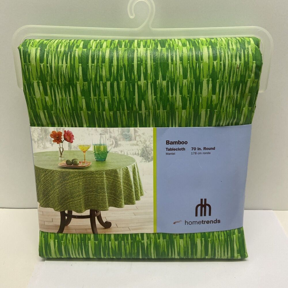 Hometrends Bamboo Tablecloth 70 Inch round Green Vinyl Wipe Offs